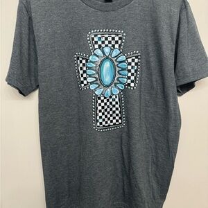 NWOT turquoise cross shirt